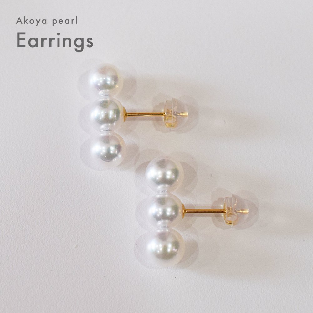 ［pearl579］6mm - 6.5mm ホワイトピンク 3連 ピアス あこや真珠 本真珠 熊本 天草 真珠