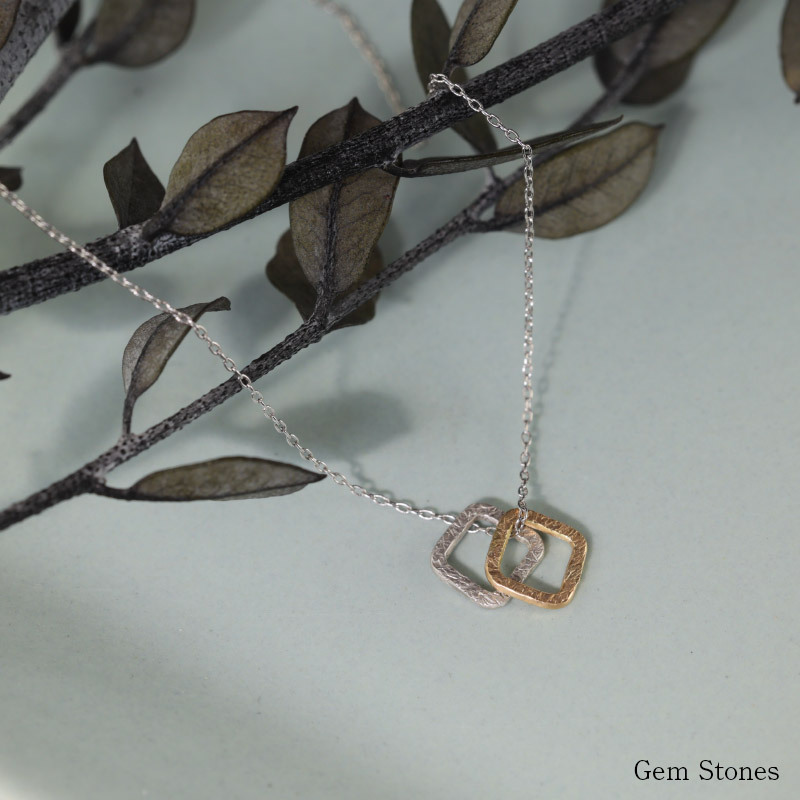 le lien carre.c ゴールド シルバー ネックレス シンプル 可愛い スクエア 四角 プチ つけっぱなし お洒落 レディース 18金 K18 地金 ダブル ペンダント ジュエリー アクセサリー プレゼント