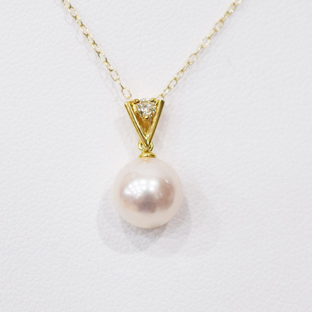 ［pearl590］8mm - 8.5mm ホワイトピンク ペンダント ダイヤモンド付 あこや真珠 0.05ct