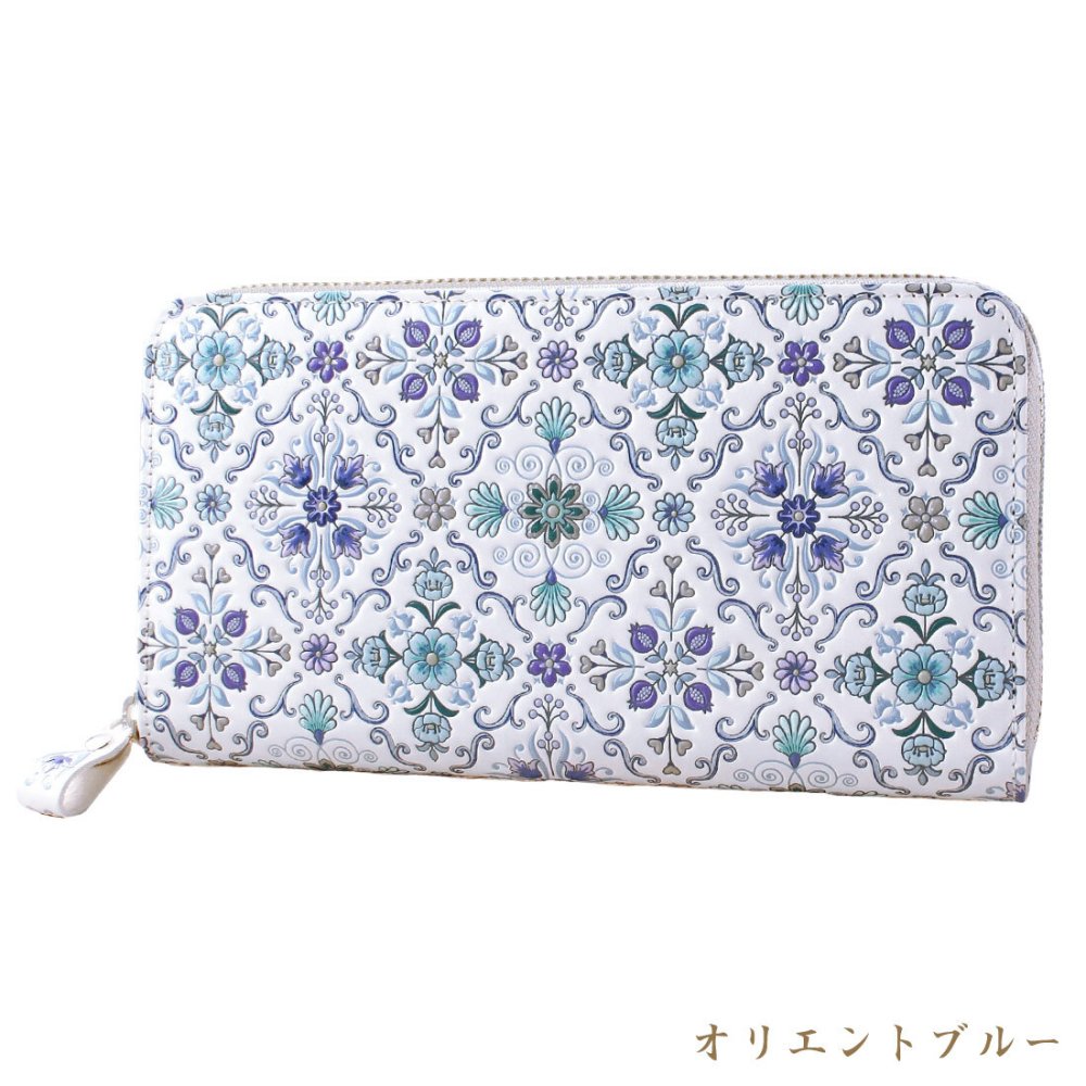 浅草文庫 長財布 オリエント WA-4 ラウンド財布 柄 財布 サイフ ラウンドファスナー ラウンドジップ 浅草 文庫革 友禅染 江戸小紋 送料無料 レザー 牛革 レディース ギフト プレゼント