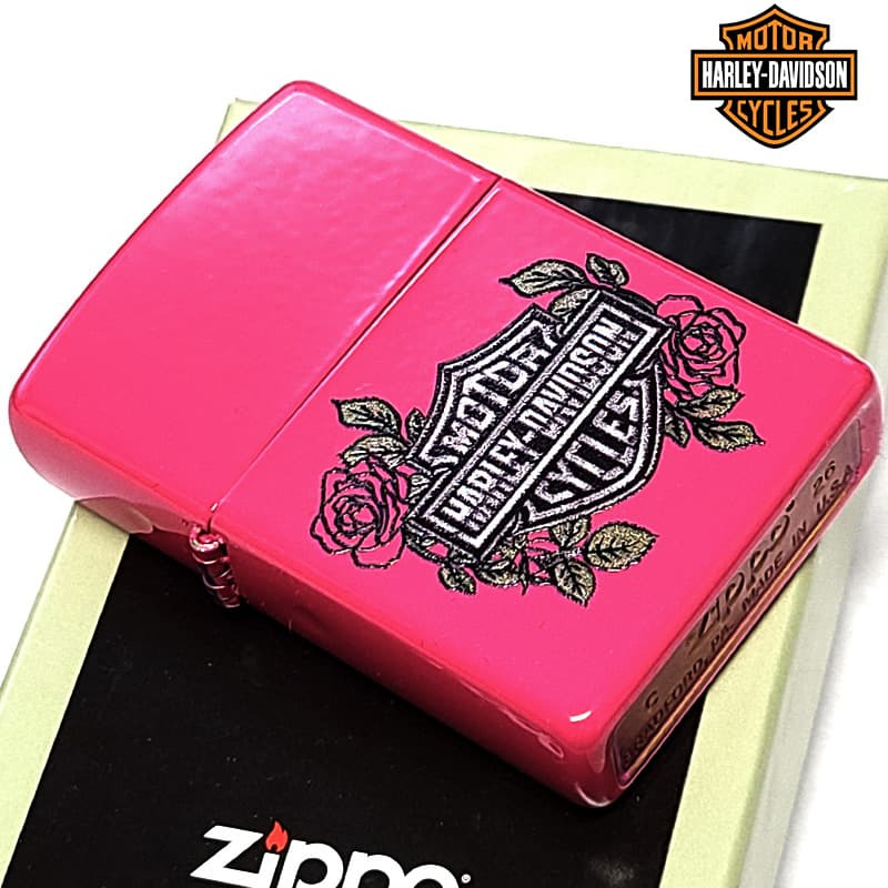 ZIPPO ハーレーダビッドソン ジッポライター バラ マットピンク HARLEY-DAVIDSON ロゴ ROSE ギフト プレゼント かっこいい メンズ レディース 薔薇