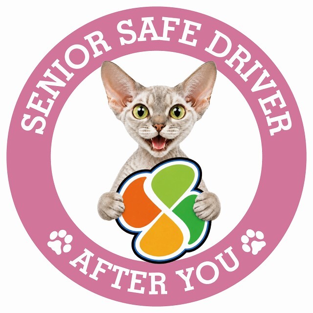 カーサイン 高齢者マーク SENIOR SAFE DRIVER デボンレックス ステッカー シール 直径13cm 肉球 日本製 車