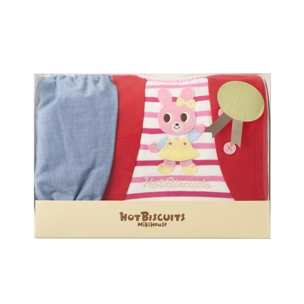 ミキハウス ホットビスケッツ★ベスト風スタイ&ブルマギフトセット【クリアケース付き】ギフトラッピング　出産祝い　誕生日　お祝い　入園祝い　キッズ服　ベビー服