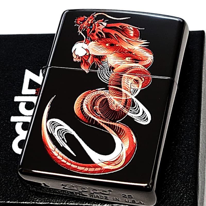ZIPPO ライター 赤龍 ドラゴン ジッポ 和柄 かっこいい ブラックニッケル レッド おしゃれ 和風 竜 黒 赤 お守り メンズ ギフト プレゼント