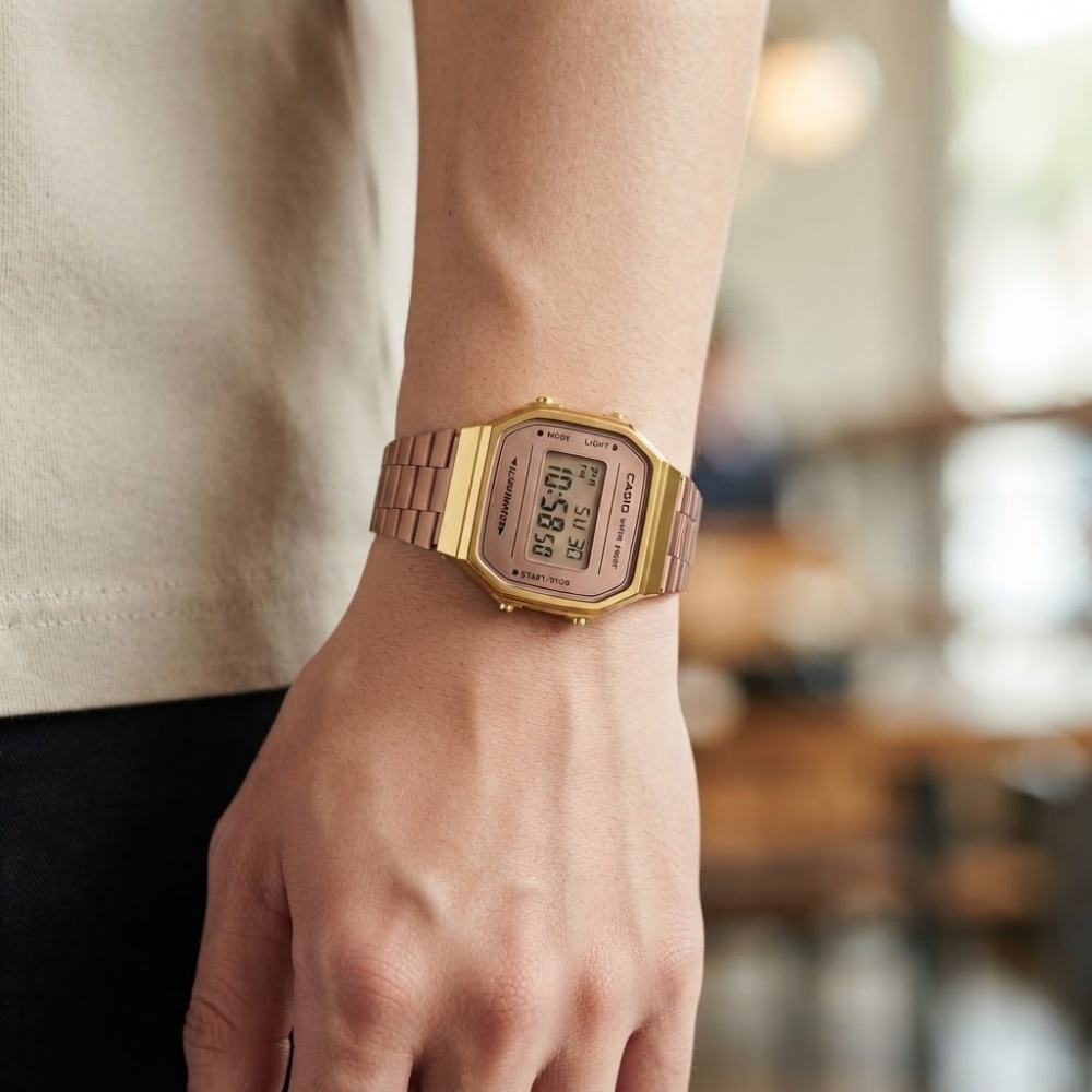 希少デザイン カシオ 腕時計 メンズ レディース ローズゴールド パープル CASIO A168 海外モデル レトロ デジタル チプカシ ミラー プレゼント ギフト 収納ケース付き 成人 卒業 入学