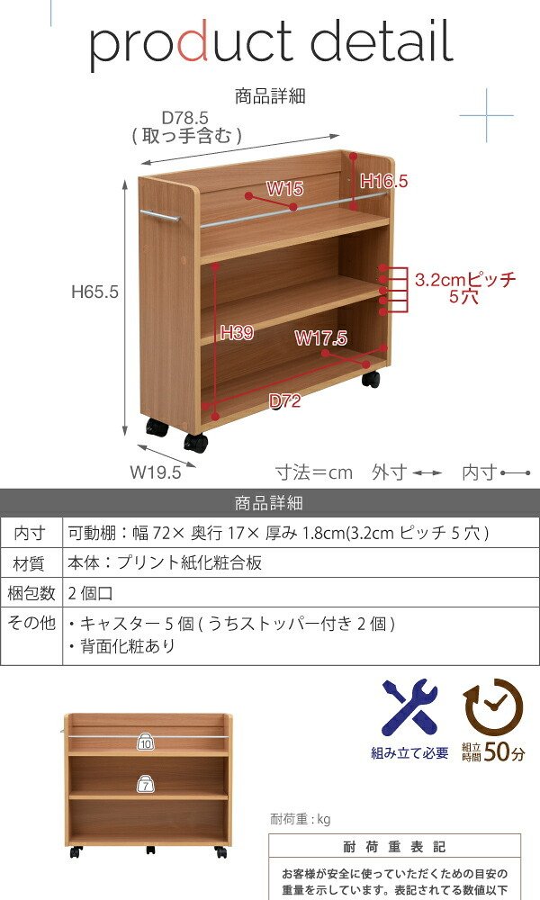 ラック キャスター付き 収納 押入れ 本棚 4個セット 幅19.5 奥行78 .5 隙間 スリム ワゴン 棚 3段 大容量 CD DVD 本 漫画 整理 スライド 収納庫 おしゃれ 新生活