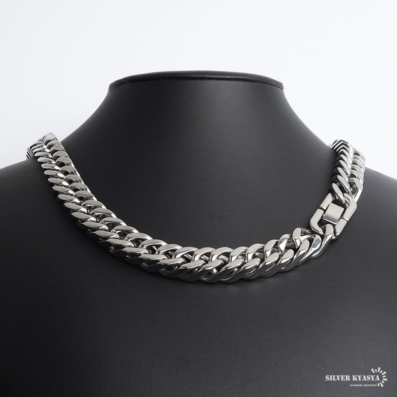 ステンレス ダブル喜平ネックレス 厚みあり チェーンネックレス メンズネックレス 4面カット 幅12mm 50cm 60cm シルバー 中折れ式 重厚感 定番 人気 存在感 男性 金属アレルギー対応