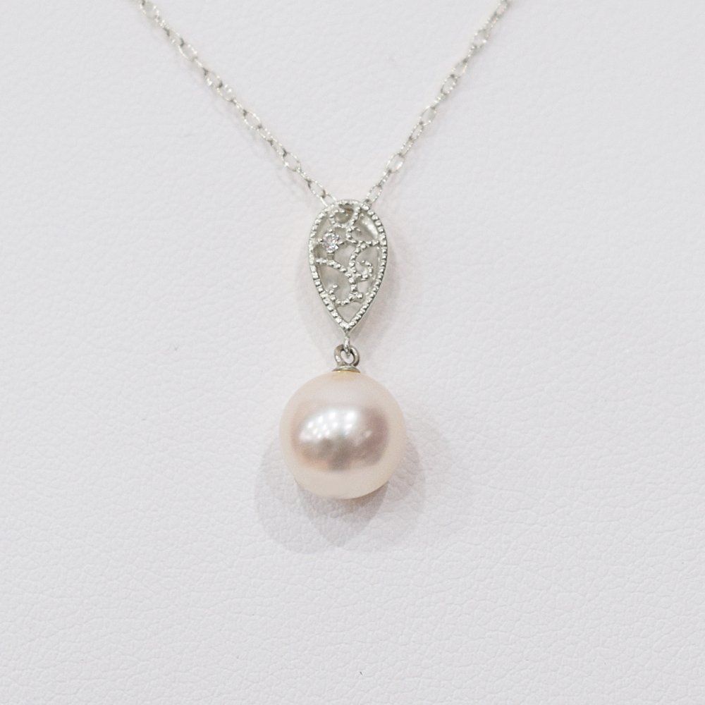 ［pearl591］ 8mm - 8.5mm ホワイトピンク ペンダント ダイヤモンド付 あこや真珠 ダイヤモンド：0.01ct
