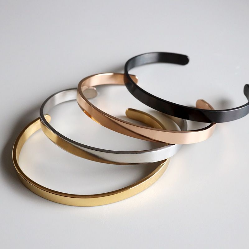 ステンレス 幅6mm 平打ちバングル シンプル 4カラー ブレスレット レディース メンズ ユニセックス アクセサリー 手首 大人 きれいめ カジュアル ミニマル ベーシック 重ね付け おしゃれ デイリー 男女兼用 金属アレルギー対応