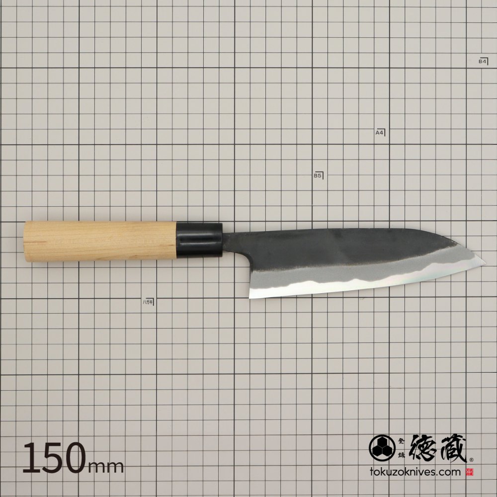 徳蔵　三徳黒打ち包丁　150mm 両刃 白鋼 桜 日本製 徳蔵刃物 【TOKUZO KNIVES】 JAPAN Kitchen Knives 包丁 切れ味 家庭用 万能 両刃 黒打ち プレゼント ギフト 贈り物 一生モノ