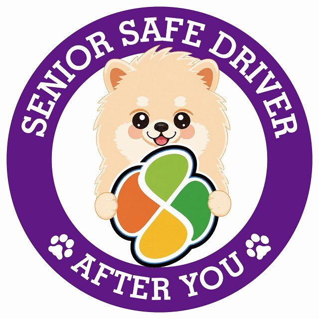 カーサイン 高齢者マーク SENIOR SAFE DRIVER ポメラニアン ステッカー シール 直径13cm 肉球 日本製 車