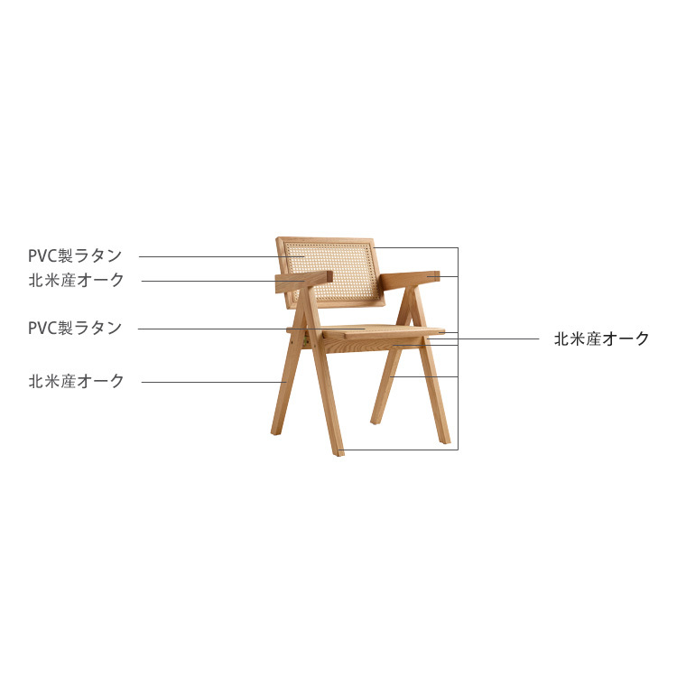 ダイニング家具 北米産オーク無垢材ダイニング5点セット 2m