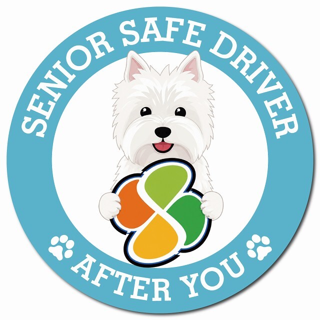 カーサイン 高齢者マーク SENIOR SAFE DRIVER ウエストハイランドホワイトテリア マグネット 強力 直径13cm 肉球 日本製 車 ステッカー