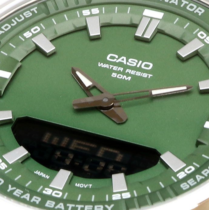 CASIO 腕時計 カシオ チープカシオ チプカシ ワールドタイム アナデジ クオーツ メンズ 腕時計 AMW-880D-3AV ダークグリーン メタルバンド 海外モデル [並行輸入品]