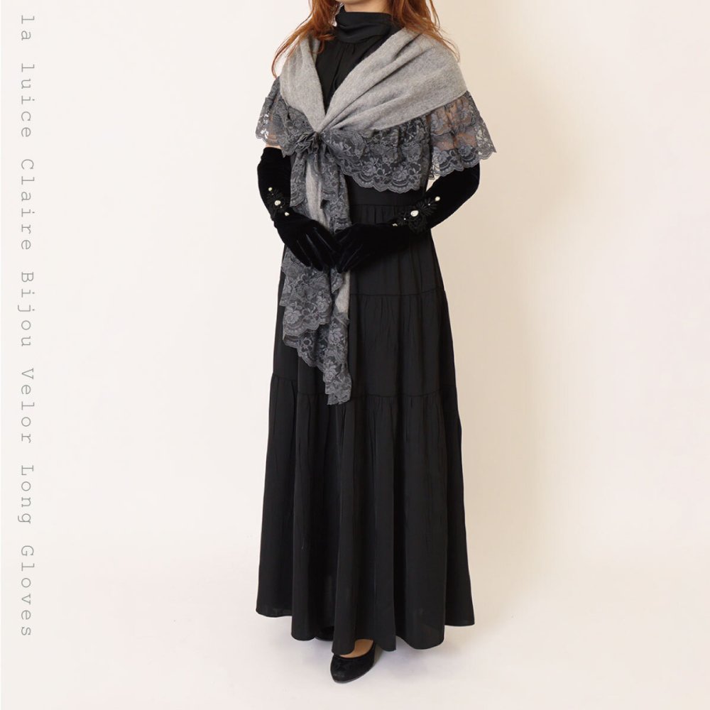 手袋 ロング レディース かわいい おしゃれ 暖かい 冬 防寒 あったか リボン レース ビジュー グローブ プレゼント【LALUICE ラルイス】