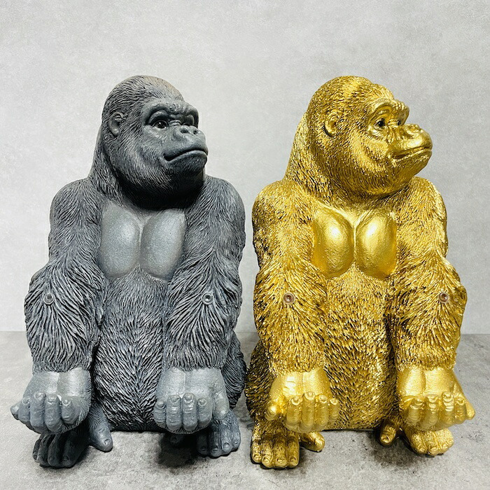 スマホスタンド おしゃれ 卓上 ゴリラ 置物 高さ18cm 動物 黒 金 グッズ 金色 アニマル オブジェ 縁起物 豪華 プレゼント ギフト かわいい  リアル おもしろインテリア スマホホルダー デスク ガーデンオーナメント 玄関 雑貨 写真立て メニュー立て 面白い ゴールド woobia