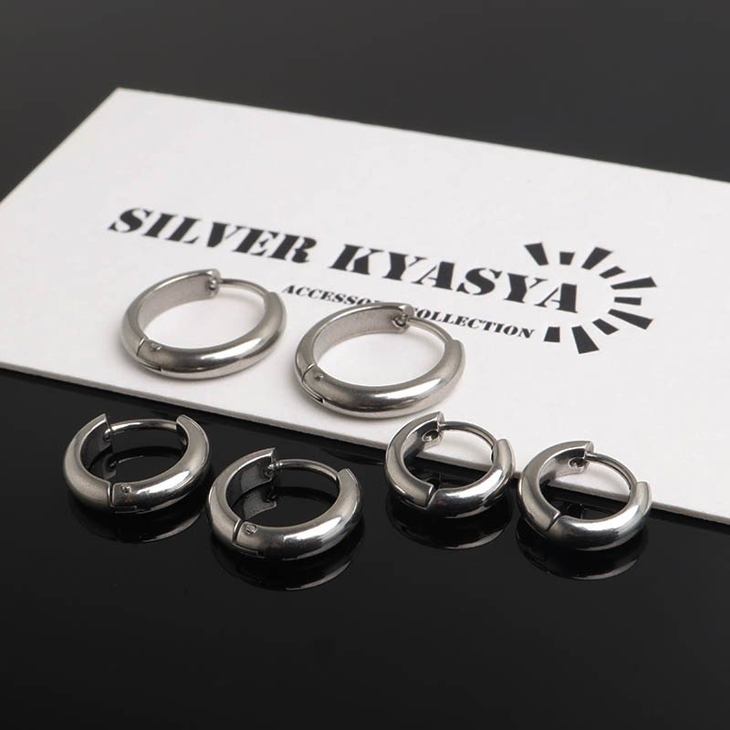ステンレス 定番 フープピアス シンプルピアス ゴールド シルバー 幅3mm 3サイズ プチプラ メタル 小さめ 細身 プレーン ノーマル セカンド つやつや 両耳2点 レディース 女性 イヤリング 金属アレルギー対応