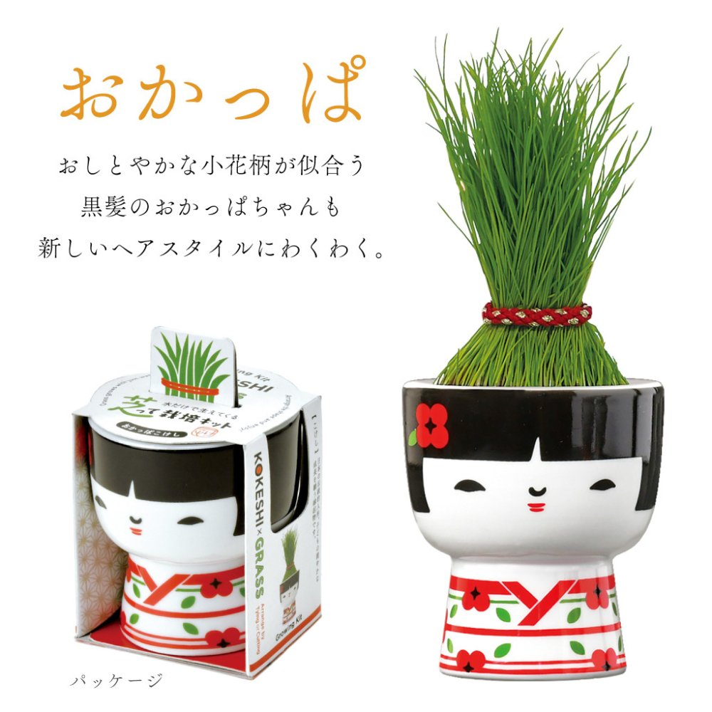芝って栽培キット KOKESHI（こけし） おかっぱ おちょぼ ぼうず 植物 グリーン 和風 スターターセット オブジェ 置物 おしゃれ インテリア 雑貨 ギフト プレゼント 男性 女性 誕生日 ラッピング対応 無料ラッピング
