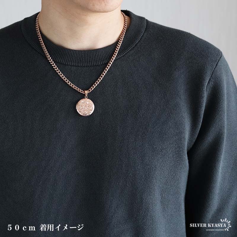 ステンレス ロケットネックレス HIPHOP 喜平チェーンネックレス ロケットペンダント フラワーネックレス 写真 記念 思い出 ハワイアンネックレス 50cm 60cm ピンク 6面カット 花 メンズ 男性 金属アレルギー対応