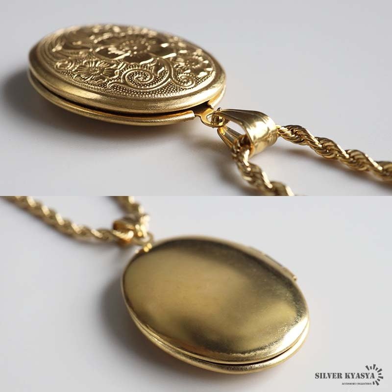 ステンレス ロケットペンダントネックレス フラワーネックレス ハワイアンネックレス ロープチェーン 50cm 60cm ゴールドネックレス 18KGP 開閉可能 写真入れ 大きめ 花 男女兼用 金属アレルギー対応