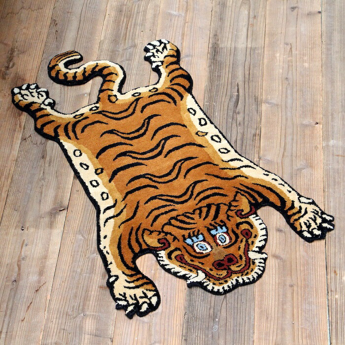 チベタンタイガーラグ ラグマット ウール 手織り TIBETAN TIGER RUG S M L 3サイズ インド製 ハンドクラフト 虎 トラ タイガー アクセントラグ タペストリー エスニック リビング 玄関 ベッドサイド 壁飾り 天然素材 おしゃれ