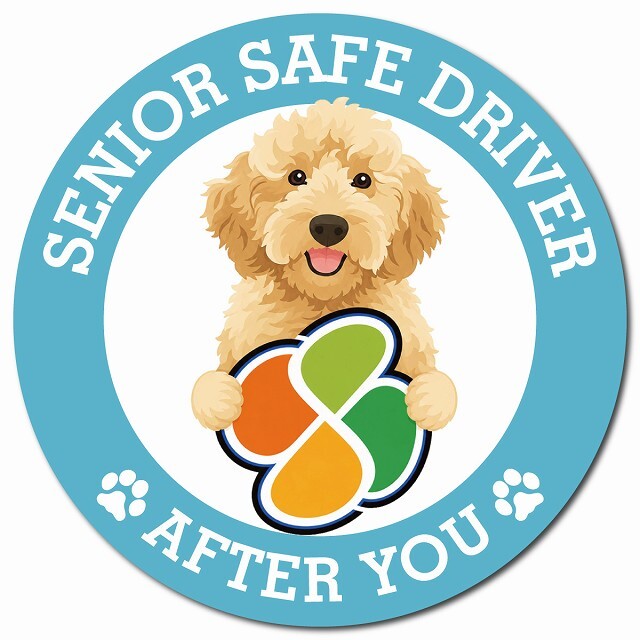 カーサイン 高齢者マーク SENIOR SAFE DRIVER オーストラリアンラブラドゥードル マグネット 強力 直径13cm 肉球 日本製 車 ステッカー