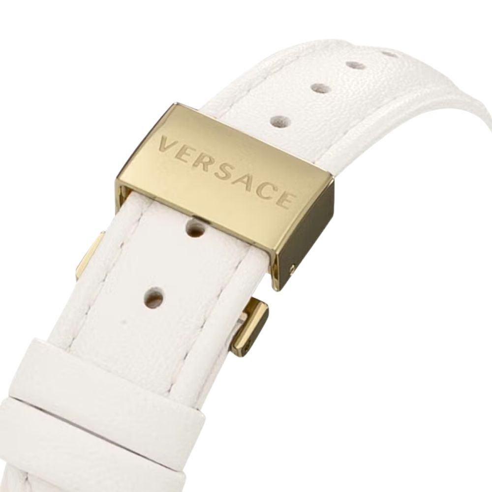 ヴェルサーチェ 腕時計 レディース ホワイト ゴールド 34mm VERSACE PALAZZO EMPIRE パラッツォ エンパイア 立体 メデューサ 白 レザー 革ベルト スイス製 高級 ブランド おしゃれ プレゼント ギフト 卒業 入学 お祝い