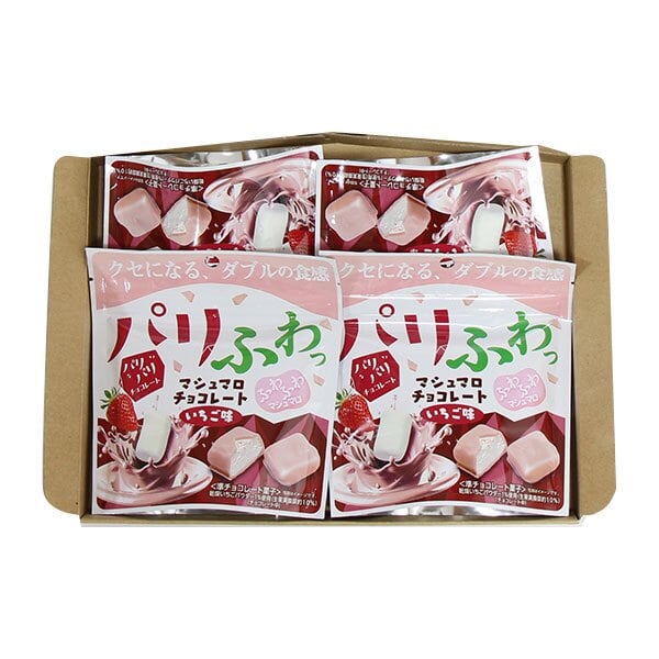 (全国送料無料)お菓子 詰め合わせ パリふわっマシュマロチョコレート いちご味【4個】メール便 (4901661107359sx4mz)【送料無料 詰め合わせ おやつ 小袋 個包装 お試し】