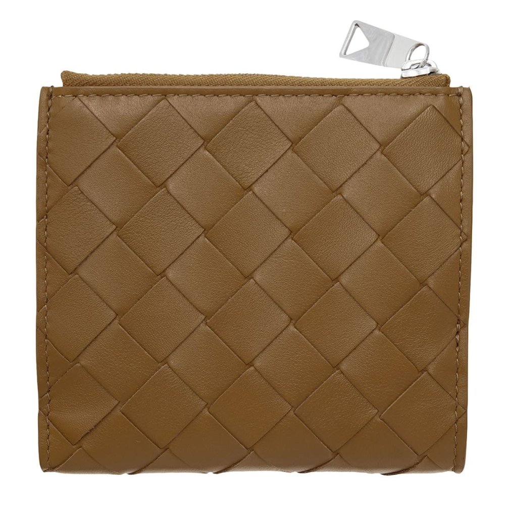 ボッテガヴェネタ BOTTEGA VENETA 二つ折り財布 レディース イントレチャート キャメル ブラウン 茶 小銭入れ付き ミニ財布 本革 ラムレザー ファスナー小銭入れ カード入れ6つ 600270 V48A1 2596
