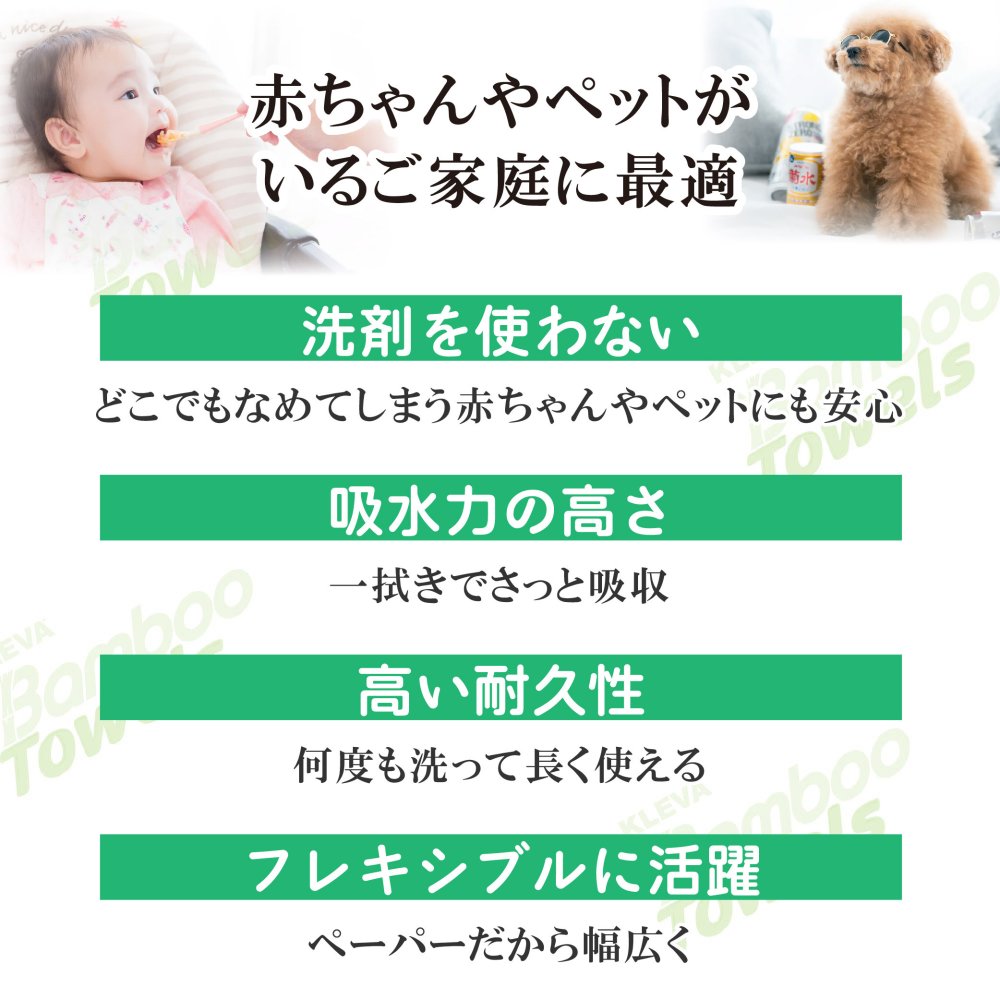 掃除タオル クレバーバンブータオル 40シート 2ロール バンブーレーヨン84％ 繰り返し使える 多目的タオル バンブータオル 雑巾 ぞうきん ふきん キッチンクロス 吸水 油汚れ 水洗い 洗濯 再利用 キッチン 台所 ガスコンロ 水回り 窓拭き 車内 掃除用品