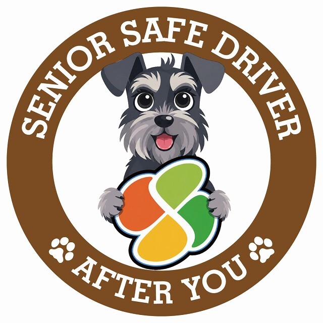 カーサイン 高齢者マーク SENIOR SAFE DRIVER ミニチュアシュナウザー ステッカー シール 直径13cm 肉球 日本製 車