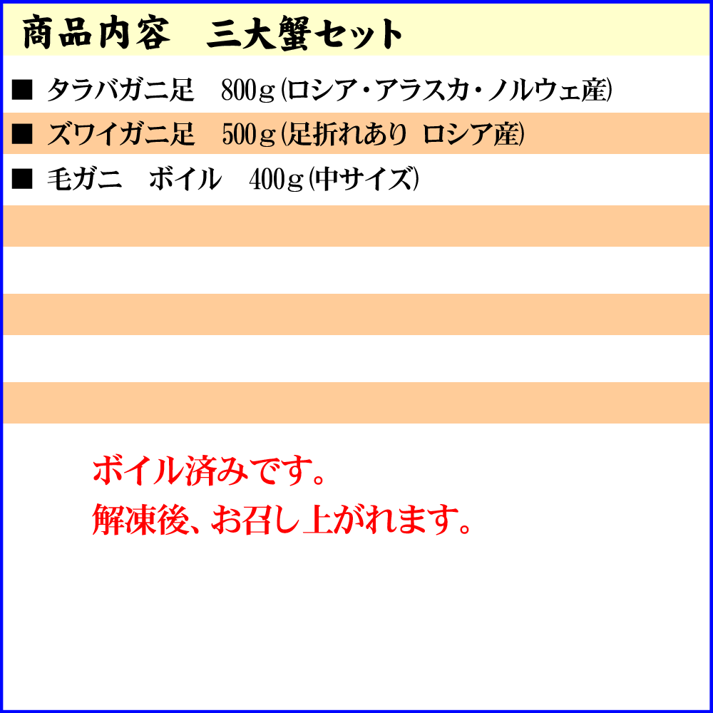 三大蟹セット（タラバガニ足 毛ガニ ズワイガニ足）3種類の蟹 たらばがに ずわいがに 毛蟹 食べ比べできるお得なセット かに 福袋 カニセット 北海道 グルメ (ギフト)【送料無料※沖縄・離島除く】