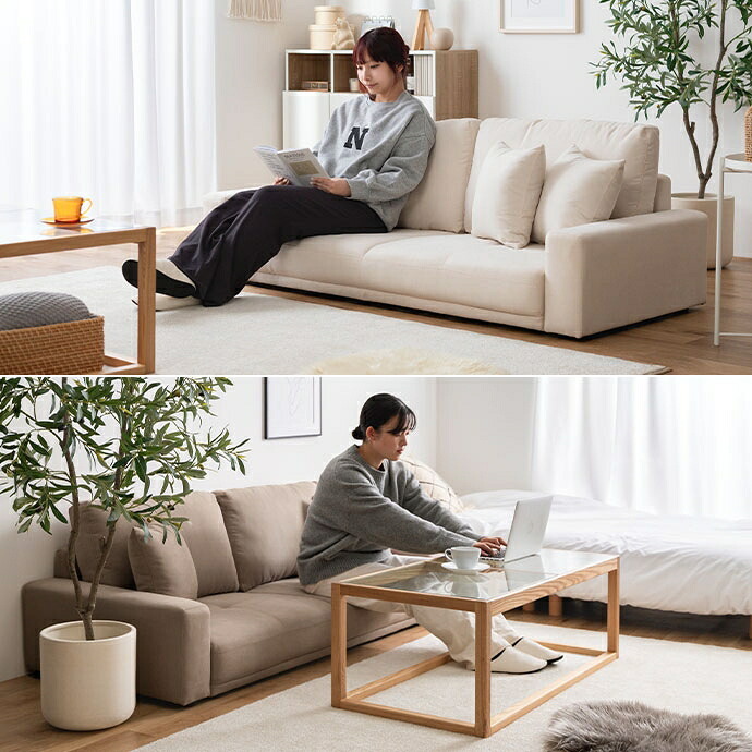 2.5人掛けローソファ 幅166cm×奥行71cm×高さ59cm(座面高:19cm) シンプル ポリエステル ウレタンフォーム Sバネ 組立品 自然と体を預けてリラックスした時間を過ごせます 小さなお子様やペットのいるご家庭にも です アイボリー 新生活