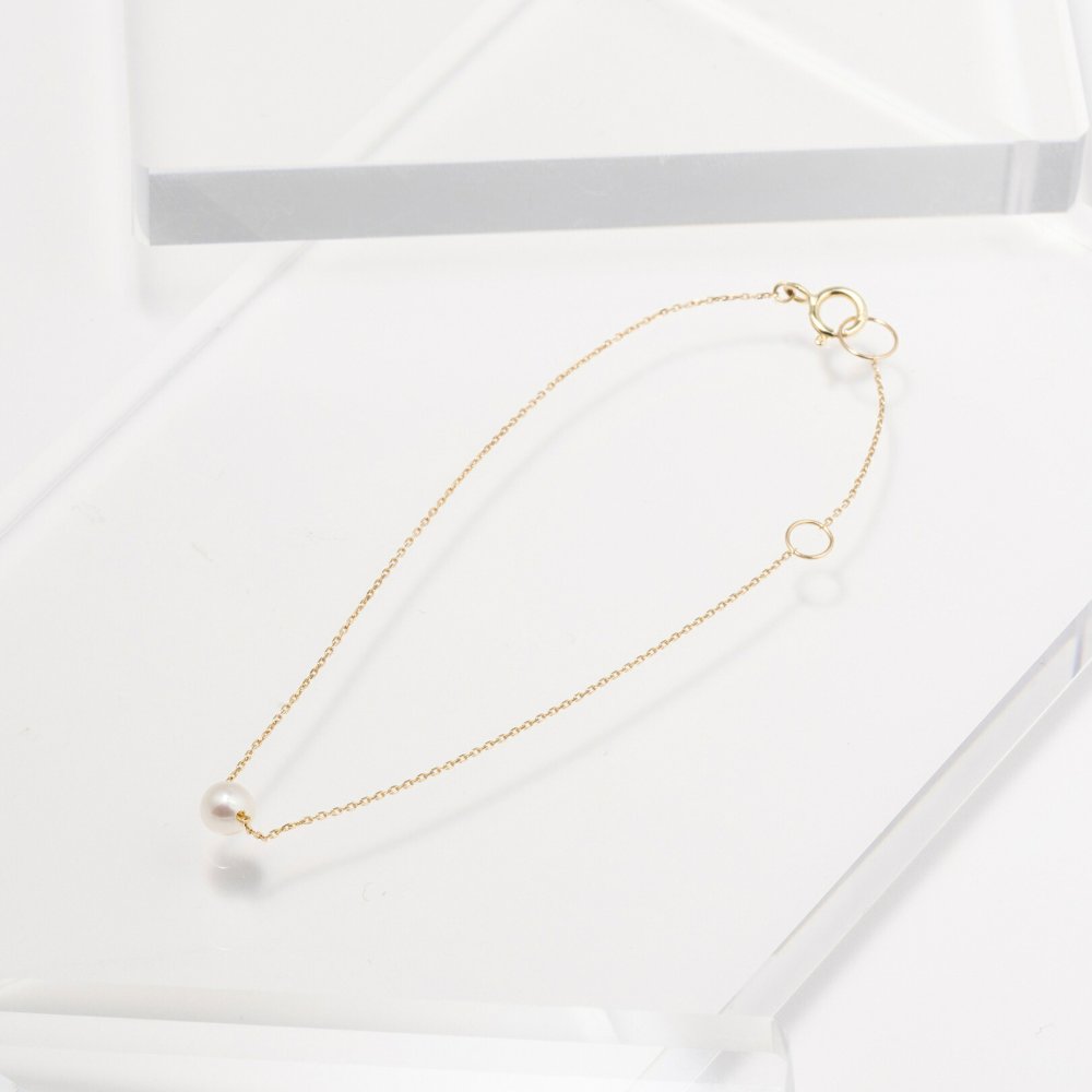 ステーション ワン パール ブレスレット K10 ゴールド 10金 アクセサリー 華奢 プレゼント ペア