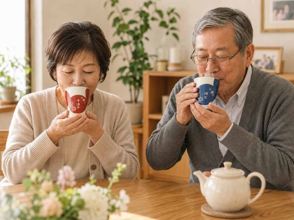 敬老の日 退職 名入れ ペアギフト SXX 波佐見焼 夫婦湯呑 円 MADOKA 赤 青 2点セット 木箱入り / プレゼント ギフト 両親 夫婦 結婚 金婚式 銀婚式 退職 記念 誕生日 長寿 祝い