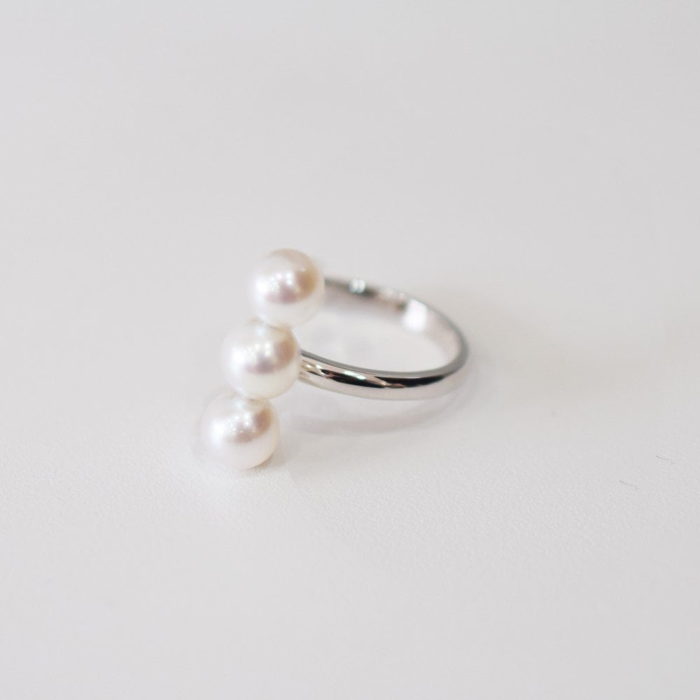 ［pearl611］6mm - 6.5mm 3連 ライン リング ホワイトピンク あこや真珠 SV925 シルバー