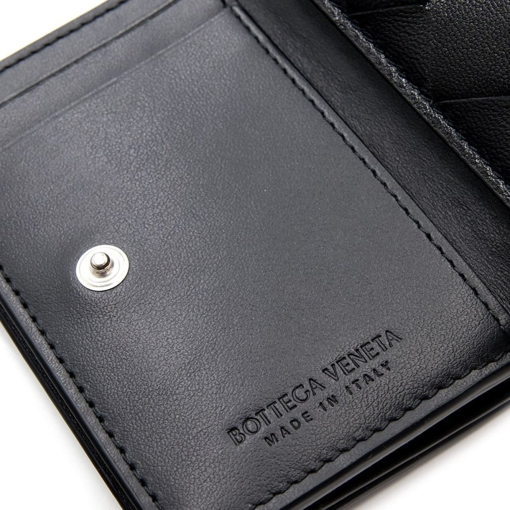 ボッテガヴェネタ BOTTEGA VENETA 三つ折り財布 イントレチャート メンズ レディース ブラック 黒 ミニ財布 小銭入れ付き カード入れ6つ ラムレザー 本革 スナップボタン 609285 V3UH1 8803