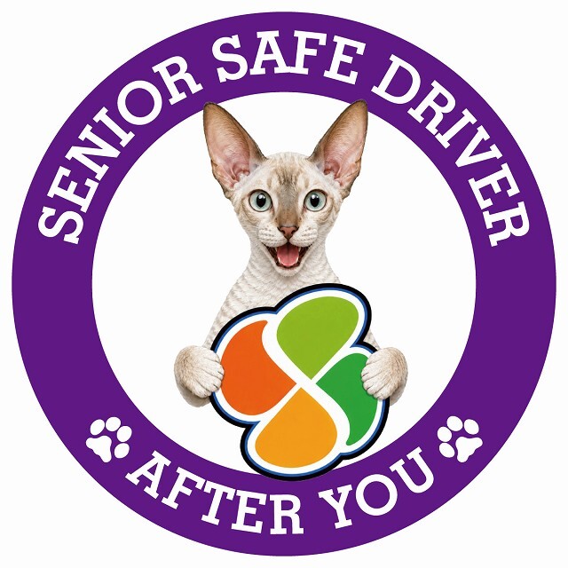 カーサイン 高齢者マーク SENIOR SAFE DRIVER コーニッシュレックス ステッカー シール 直径13cm 肉球 日本製 車