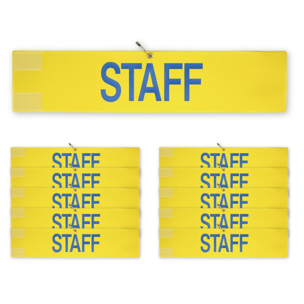 【送料無料】腕章 スタッフ ブルー 10枚セット 日本製 マジックテープ 安全ピン付き イベント 学校 STAFF