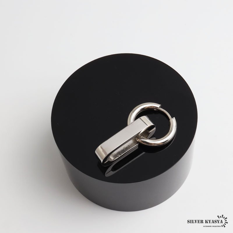 ステンレス チェーンの一コマピアス ドロップ リンクチェーン フープピアス ごつめ 揺れる かっこいい シルバー 片耳1点 大きめ 存在感 メタル メンズ 男性 金属アレルギー対応 イヤリング