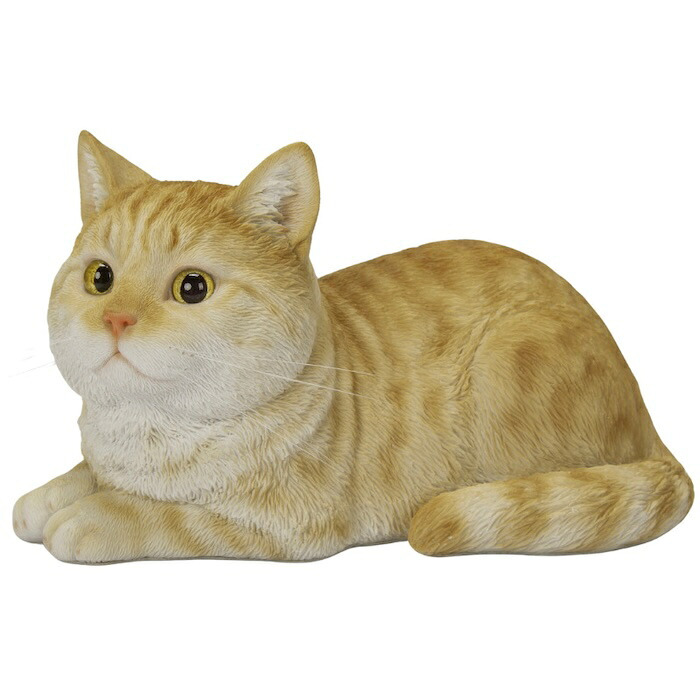 置物 猫 寝そべる茶トラ猫 幅17cm woobia ウービア リアル かわいい おしゃれ 玄関 インテリア オブジェ ガーデン 茶トラ ねこ ネコ 動物 アニマル 癒し 棚 北欧 リビング プレゼント ギフト 新築祝い 猫好き ねこグッズ