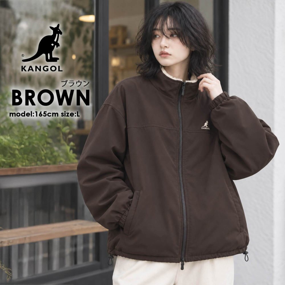  KANGOL カンゴール ブルゾン ジャケット リバーシブル レディース メンズ ボア ハイネック ダブルジップ 防寒 ブランド ロゴ ゆったり おしゃれ ストリート カジュアル アウター 高校生 秋 冬 M L LL 2026FW Karlas 別注