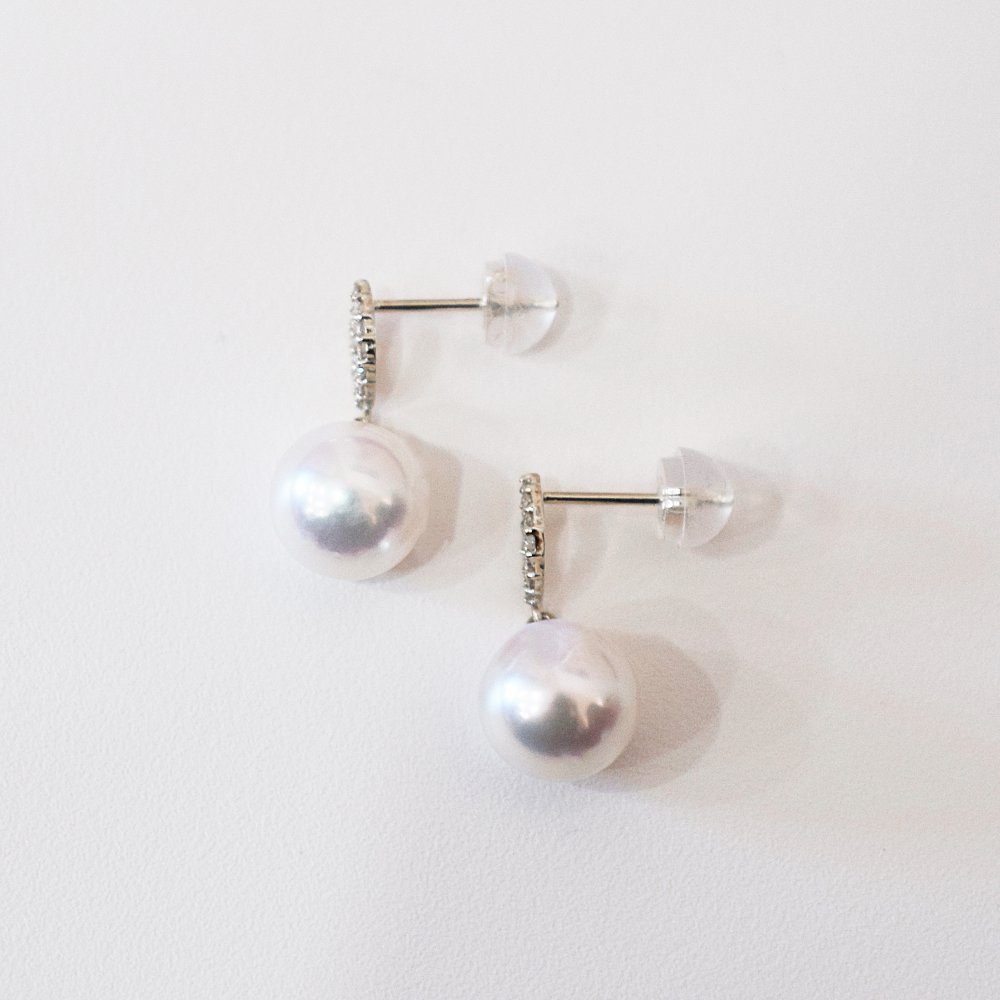 ［pearl626］ 8mm -  8.5mm パール ピアス ダイヤ あこや真珠 K18YG K18WG 0.06ct ダイヤモンド 天草
