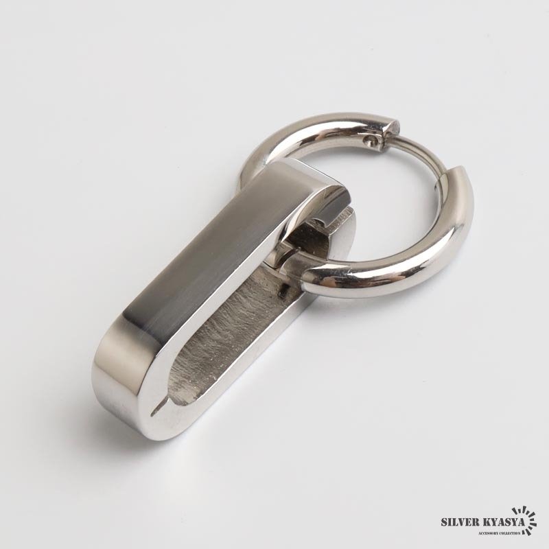 ステンレス チェーンの一コマピアス ドロップ リンクチェーン フープピアス ごつめ 揺れる かっこいい シルバー 片耳1点 大きめ 存在感 メタル メンズ 男性 金属アレルギー対応 イヤリング