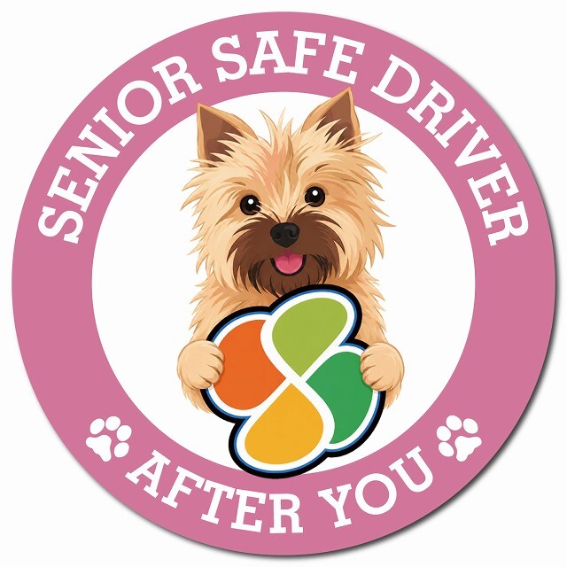 カーサイン 高齢者マーク SENIOR SAFE DRIVER ノーリッチテリア マグネット 強力 直径13cm 肉球 日本製 車 ステッカー