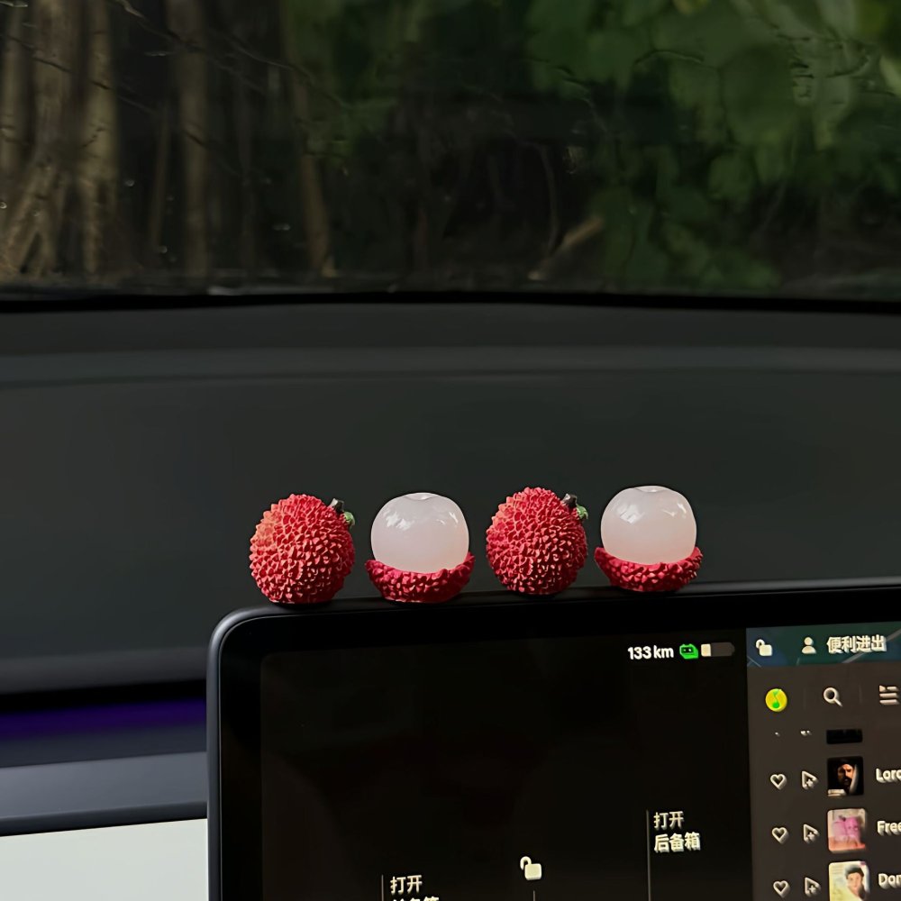 車載 オブジェ フルーツ 6点セット 柿 みかん ライチ ミニチュア 置物 車内 インテリア 中央モニター ダッシュボード 飾り かわいい おしゃれ 小物 デコレーション