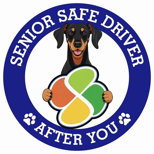 カーサイン 高齢者マーク SENIOR SAFE DRIVER ドーベルマン ステッカー シール 直径13cm 肉球 日本製 車