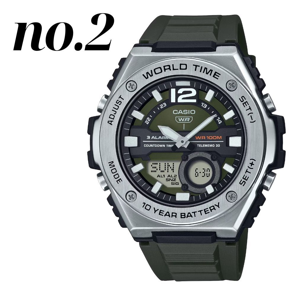 逆輸入限定 希少 カシオ 腕時計 メンズ アナデジ ブラック ブルー カーキグリーン CASIO 海外モデル 10年電池 100m防水 ワールドタイム ストップウォッチ タイマー アラーム スポーツ アウトドア プレゼント ギフト 収納ケース付き 男性 成人 卒業 入学