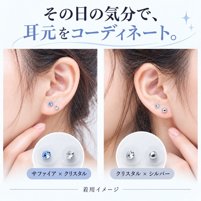 耳つぼジュエリー 12粒入り スターターキット 耳ツボシール 耳つぼ ステンレス 耳ツボジュエリー セルフ 簡単 まるでピアス かわいい おしゃれ ブルー
