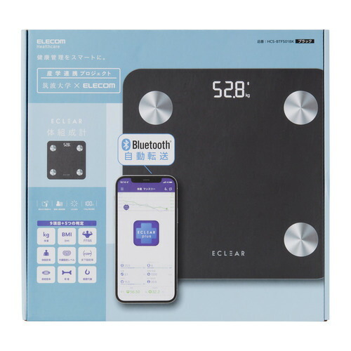 【推奨品】エレコム HCS-BTFS01BK 体組成計 Bluetooth BMI 内臓脂肪レベル 測定可 専用アプリ ブラック